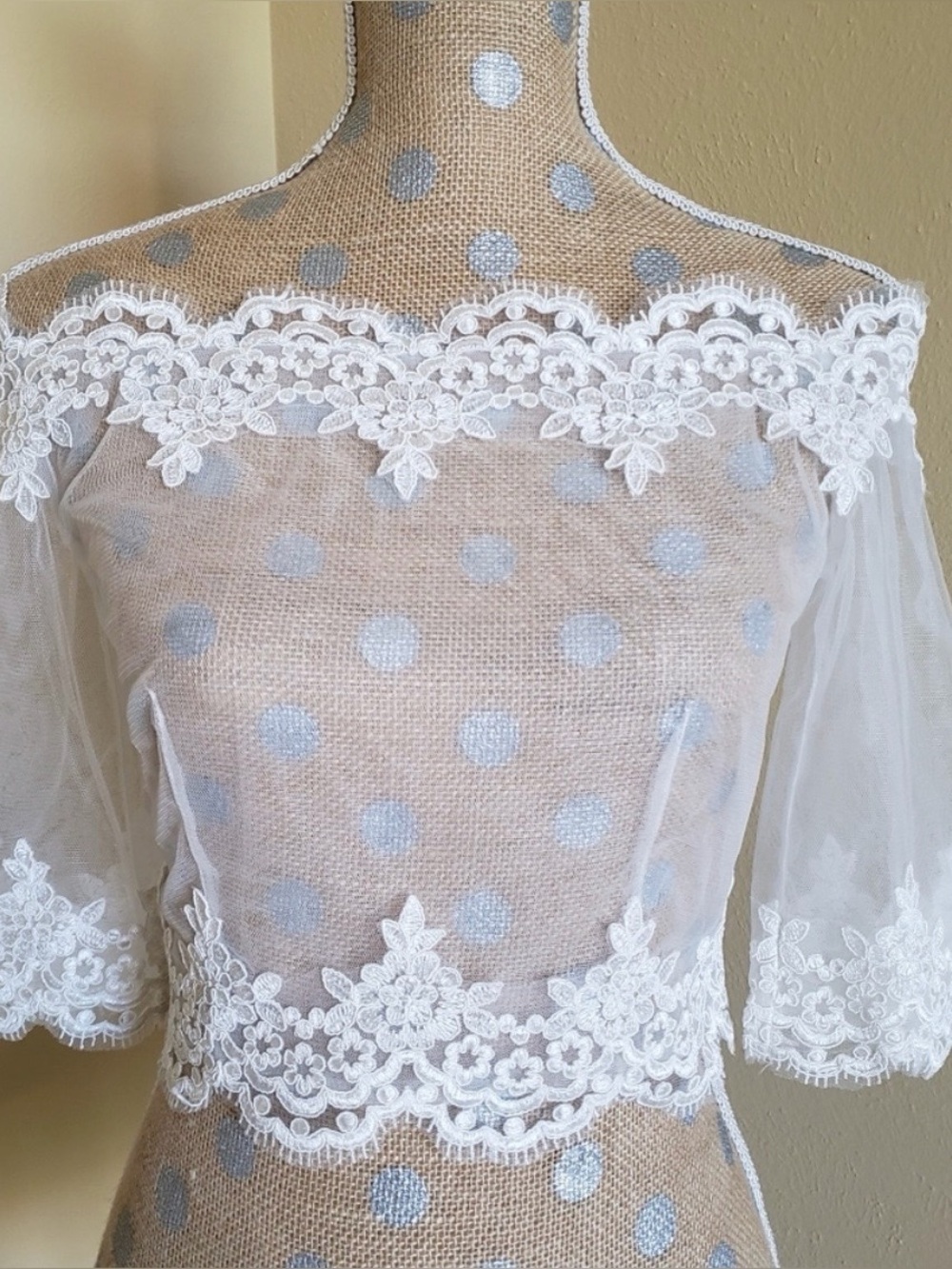 Bridal wedding sheer off shoulder top bolero coverup topper